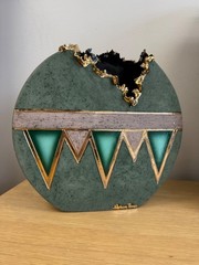 Sharon Penn Southwest Pottery Vase Green 22K Gold Accent Signed Rare