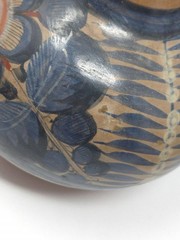 Vintage Barro Bruñido/Burnished Tonala Pottery Vase, Blue Floral on Red Clay