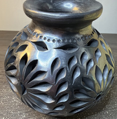 Vintage Barro Negro Black Clay Pierced Pottery Vase Organic Modern Boho Decor