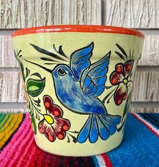 Lg Mexican Ceramic Flower Pot Planter Folk Art Pottery Handmade Talavera M#15