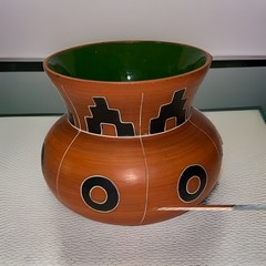 Mexican Folk Art Pottery Flower Pot Vase Large Hand Crafted Mayan Designs 7”