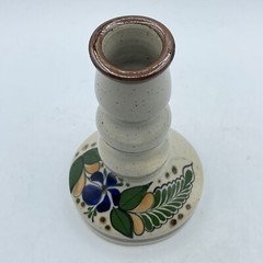 Mexico Tonala Pottery Floral Signed Candle Stick Single Holder