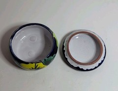MEXICAN TALAVERA POTTERY TRINKET JEWELRY BOX & LID FLORAL HAND PAINTED ROUND
