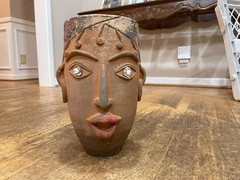 1960’s Mexican Terracotta Pottery Face Planter Pot Folk Art Vintage