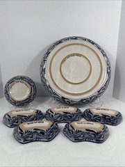 Mexican Talavera Pottery 7pc Hand Painted Chip Salsa Condiment Serving Dish Set