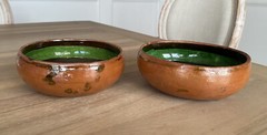 Set of 2 – Fish Folk Art Terracotta Pottery Bowls – 6.5” – Mexico – Signed A.C.