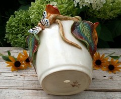 Cream Color Flower Pot Hummingbird Nest Butterflies Handmade Tonala Mexican Art