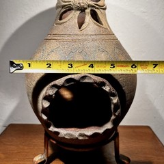 Rustic Clay Pottery Table Top Chiminea With Metal Stand