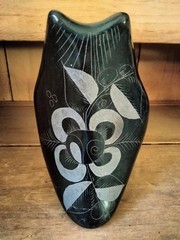 Tonala Oaxaca Black Owl Vintage Pottery Mexico Folk Art Signed Figurine 9″