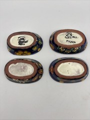 Mexican Handmade Talavera Pottery Small Oval Bowls Set Of 4 Lead Free Stackable