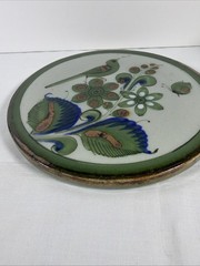 Tonala Hand-Painted Ken Edwards Pottery Green Trivet Bird 7″ El Palomar Mexico