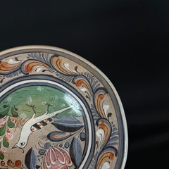 Vintage Mexico Pottery Plate Hand Painted Bird Floral Burnished Clay 8.5″