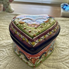 Talavera (Arte) Trinket Box Pue. Mexico Heart Terra Cotta Pottery Hand Painted