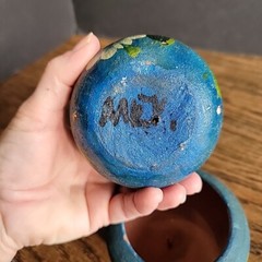 Mexico souvenir pottery hand painted blue set Of 3 tiny Collect Flower Pot Red C