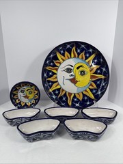 Mexican Talavera Pottery 7pc Hand Painted Chip Salsa Condiment Serving Dish Set