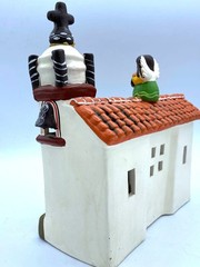 Mexican Handmade Pottery Mission With Music Angels and Church Bells/Tealight