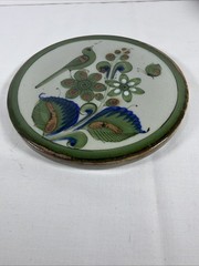Tonala Hand-Painted Ken Edwards Pottery Green Trivet Bird 7″ El Palomar Mexico