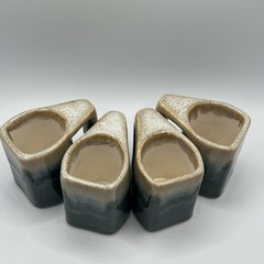 Vintage Padilla Mexico Stacking Pottery Mugs Set of 4 Blue Beige Drip Glaze
