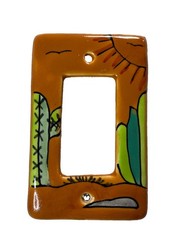 Made In Mexico Brown Green Ceramic Glazed Cactus Sun Switch Plate Cover