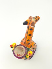 Vintage Mexican Folk Art Candle Holder Handmade Giraffe Birds Clay Pottery Large
