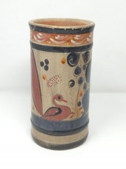 Vintage Tonala Mexico Burnished Clay Pottery Vase – floral and peacock