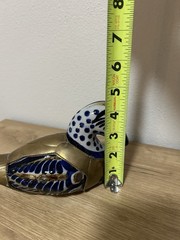 Vintage Tonala Mexican Pottery Duck Brass Armored Ceramic Folk Art Figurine
