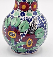 Talavera Small La Corona Pottery Vase Flowers Plum Green Blue Signed 5.5″ Tall