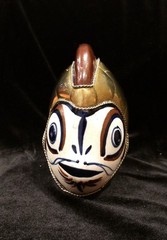 Brass & Ceramic Armored Fish Pottery Figurine Metal Vintage