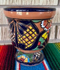Lg Mexican Ceramic Flower Pot Planter Folk Art Pottery Handmade Talavera #3