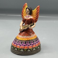 Vintage Mexican Folk Art Terracotta Angel w Guitar Single Candleholder Christmas