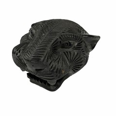 Oaxacan Barro Negro Carved Black Clay Jaguar Panther Head Mexican Folk Art Flaw