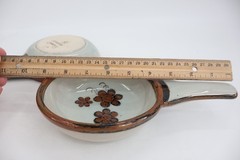El Palomar Tonala Mexico Pottery Soup Bowl Set of 2 Single Handle Floral Brown