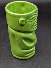 Vintage Green Ceramic Tiki Mug Mexico Maya Aztec Face Cup Souvenir Barware 5.5″