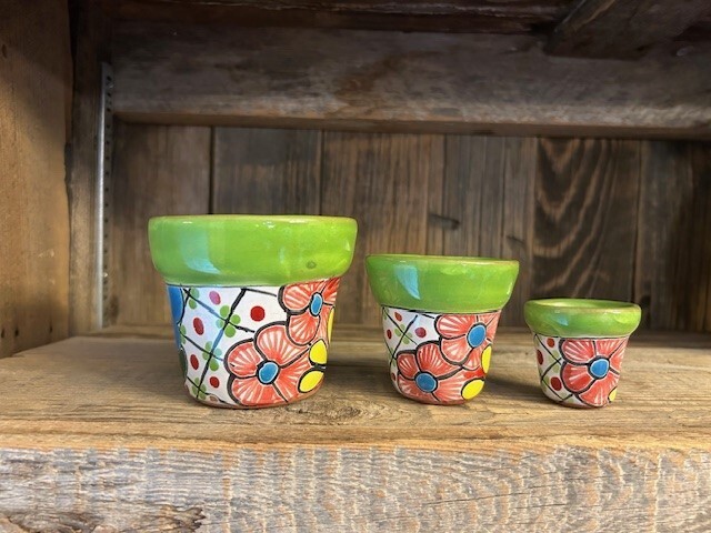 3/Piece Hand-Painted Talavera “Cone” Planter Set for Windowsill, Tabletop 30317