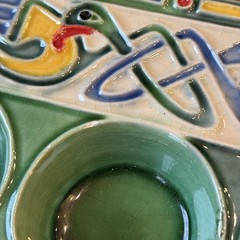 Shot Glass Lime Wedge Art Pottery Hand Painted Heavy Holder 7.5”x 5.25”x 1.0”