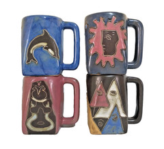 Design By MARA – Handmade & Signed – Mexico Pottery – Square Mug LOT / SET of 4