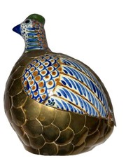 Vintage Sergio Bustamante Quail Mexican Tonala Pottery Brass B Mark 7×5″ *flaw
