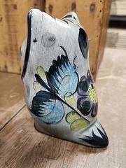 Tonala OWL Purple & Blue Flower Hand Painted Mexican Folk Art Vintage McM