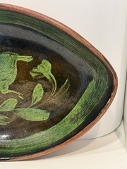 Mid Century Michoacan Patamban Pottery Charger Plate Green Brown Glaze 12.5″