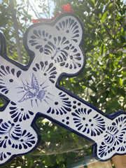 Talavera Ceramic Cross 12” Modern Mexico Pottery Wall Art Decor Classic Blue 07