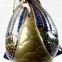 TONALA DUCK FIGURE Brass / Ceramic Hand Painted Mexican Art Vintage Peeking Down
