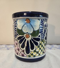 Mexican Talavera Planter Pot Hand Painted Floral Folk Art Pottery Ceramic Chip