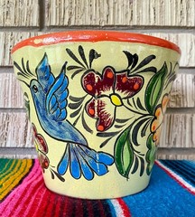 Lg Mexican Ceramic Flower Pot Planter Folk Art Pottery Handmade Talavera L#15