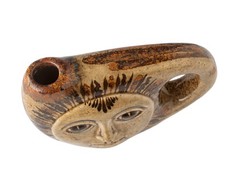 VILLANUEVA SUN FACE SIGNED MEXICO POTTERY SINGLE CANDLE HOLDER VASE