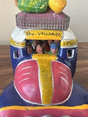 Vintage Mexican Folk Art Clay Sculpture Of Overloaded Car Marked “Pro Vallarta”