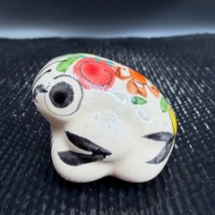 Mexican Folk Art Pottery Frog Figurine Hand Painted Floral Ceramic Tonala 1.5″
