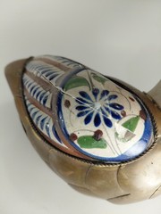Tonola Mexican Pelican Pottery By Sergio Bustamante Ceramic With Brass Overlay