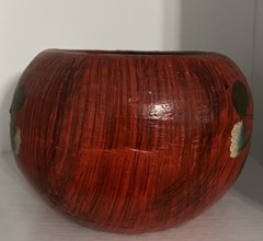 Vintage Mexican Terracotta Art Pottery Planter Pot Hand Painted Folk Art Mexico