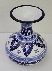 Vintage Small Mexican Blue and White Pottery Small Vase, Weed Pot-(Single Stem)