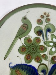 Tonala Hand-Painted Ken Edwards Pottery Green Trivet Bird 7″ El Palomar Mexico